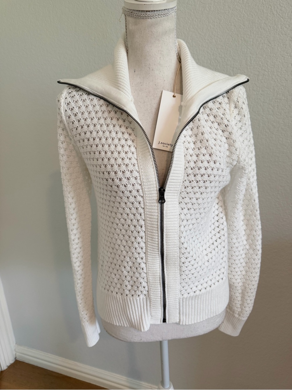 New J. Society White/Cream Zip-Front Knit Cardigan - Picture 2 of 5